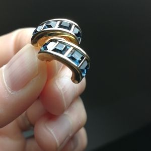 Swarovski Blue Crystal and Gold drop studs